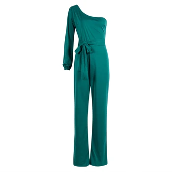 

Women Summer Jumpsuit One Shoulder Long Sleeve Playsuit Sash Bodycon Club Party Rompers Womens Jumpsuits Wide Leg Trousers HOT