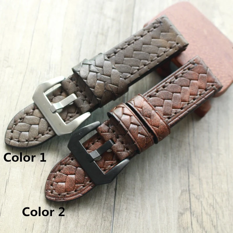 

TJP Handmad 24mm Retro Brown Vintage Italy Genuine leather Watchband For PAM111 PAM441 Strap Panerai Bracelet Wristband