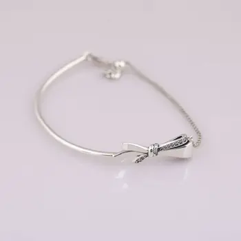 

S925 Sterling Silver Bracelet For Women Adjustable Length Brilliant Bow Bracelet fit Lady Bead Charm DIY Jewelry