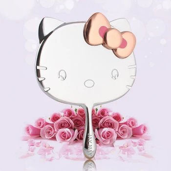 

Small Kitty Metal Mirror With Leather Bag Portable Makeup Mirror Handheld Vanity Mini Mirror 8*11CM