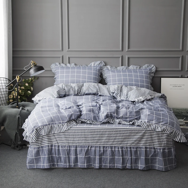 Us 67 85 41 Off 4pcs Whole Cotton Korean Edition Lace Luxury Bedding Sets Queen King Size Duvet Cover Set Bed Skirt Set Pillowcase Bedclothes In