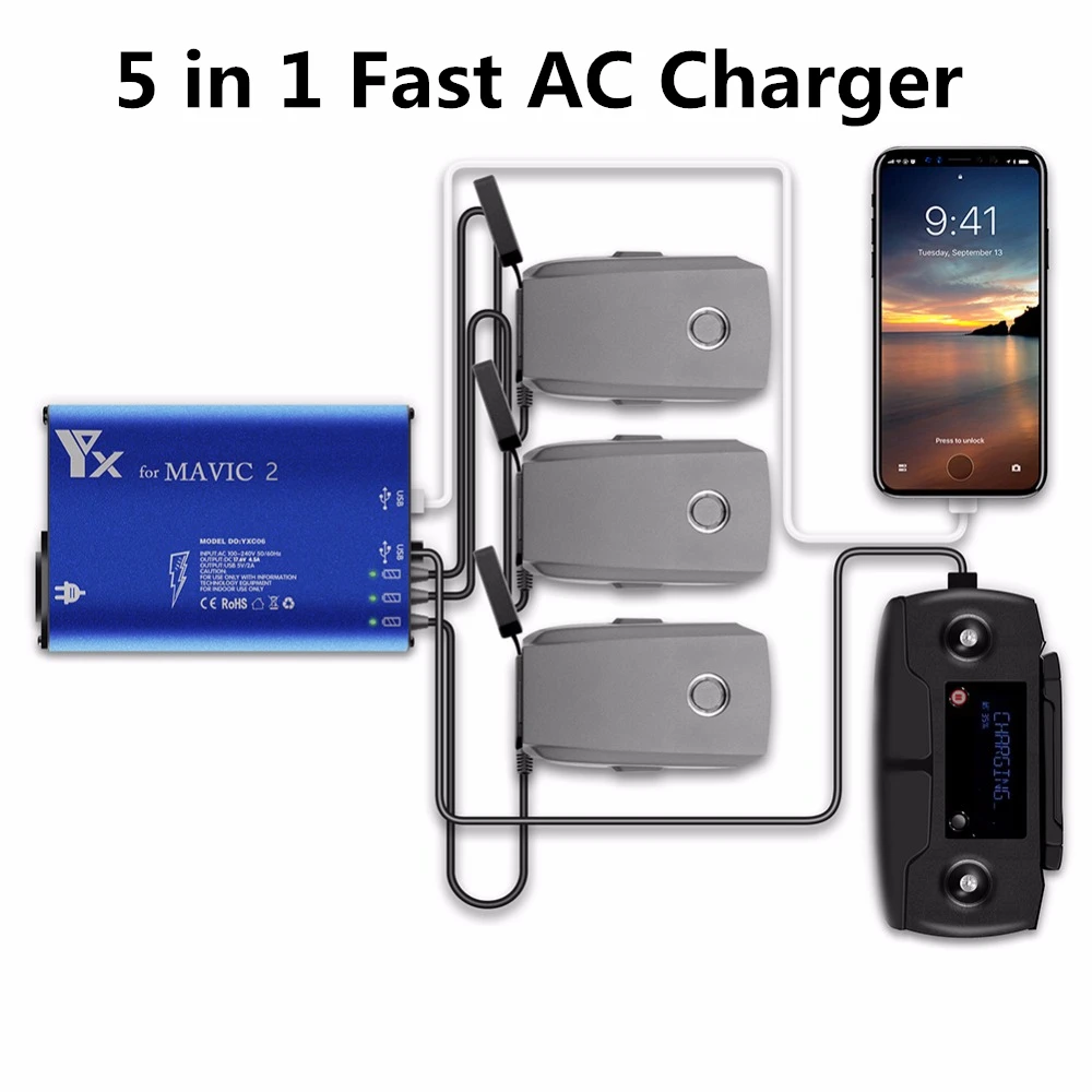 Yx Mavic 2 Pro Drone Battery Charger 5 In1 Charging Hub For Dji