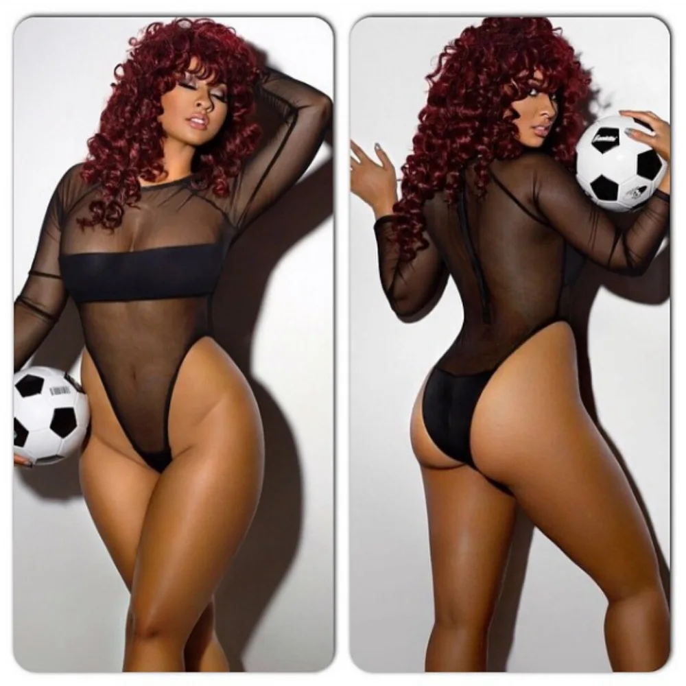 Женское Сетчатое боди BKLD, черное прозрачное боди с длинным рукавом, вечерние Клубные комбинезоны, лето 2019