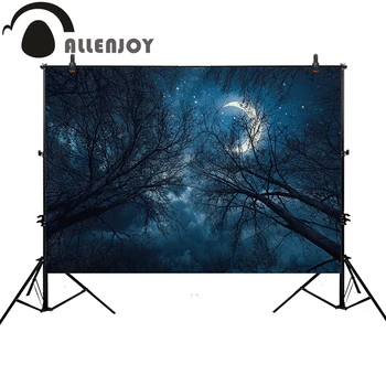 

Allenjoy photographic background Halloween night forest moon dark blue tree backdrop photo studio photo printer photocall