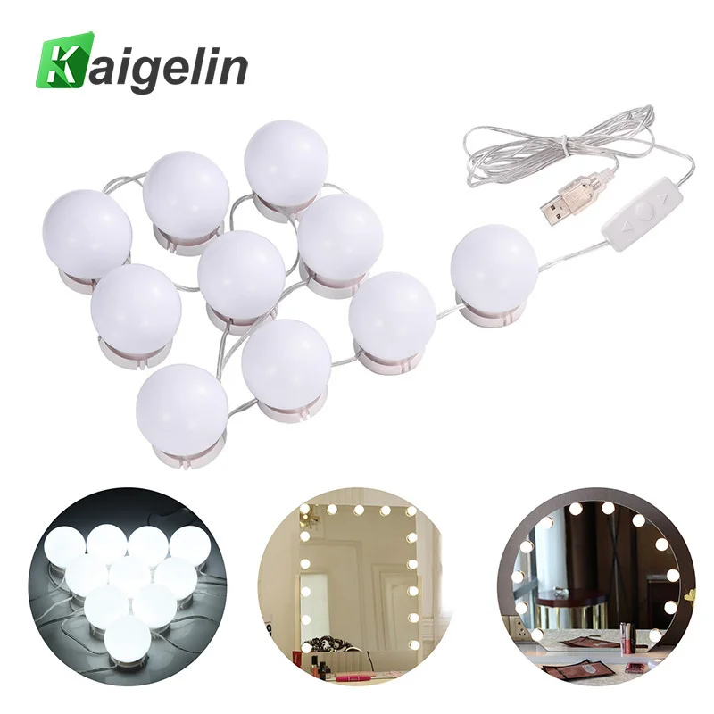

Hollywood LED Wall Mirror Vanity Light 6-level Dimming Make Up Light USB Power Supply 10pcs Bulbs Kits For Makeup Dressing Table