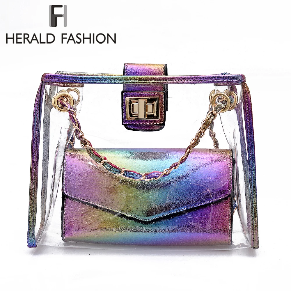 

Herald Fashion Transparent Laser Women Shoulder Bag Jelly Candy Summer Beach Composite Bag Lady's Messenger Bags Bolsa Feminina