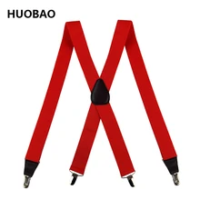 Негабаритных 120 см Для мужчин Регулируемая 3,5 см шириной 4 зажимы X, черные, красные, серые, синие реальные кожаные подтяжки