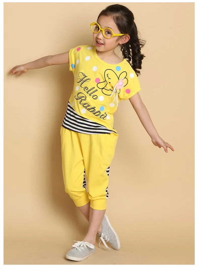 pajamas for baby girl 4-14T Girl Summer 2021 New Children Clothing Set Cotton Cartoon Letter Girls Clothes Casual Short-Sleeve Suit pajamas for newborn girl