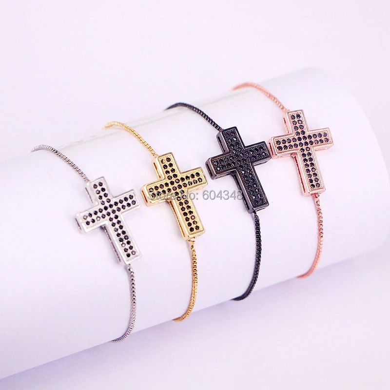10 шт. zyunz изделия из черной CZ Медь Металл микро проложить кубического циркония крест разъем Браслеты для Для женщин Для мужчин ювелирные изделия