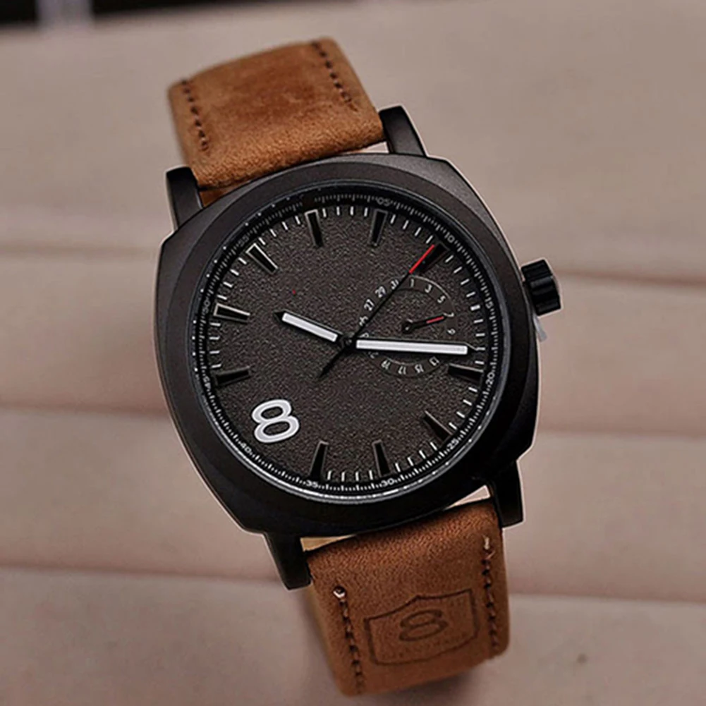 

New Men Military Wrist Watch Faux Leather Strap Sport Quartz Analog Watch Gift