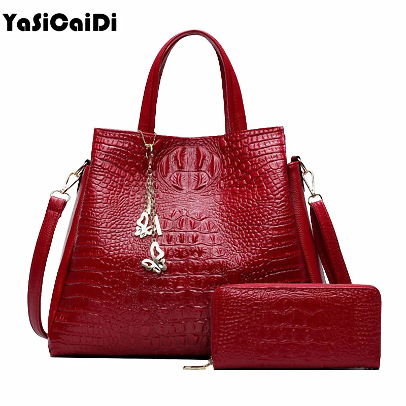Fashion PU Leather Women Crocodile Pattern Messenger bags Two font b Set b font Purse and