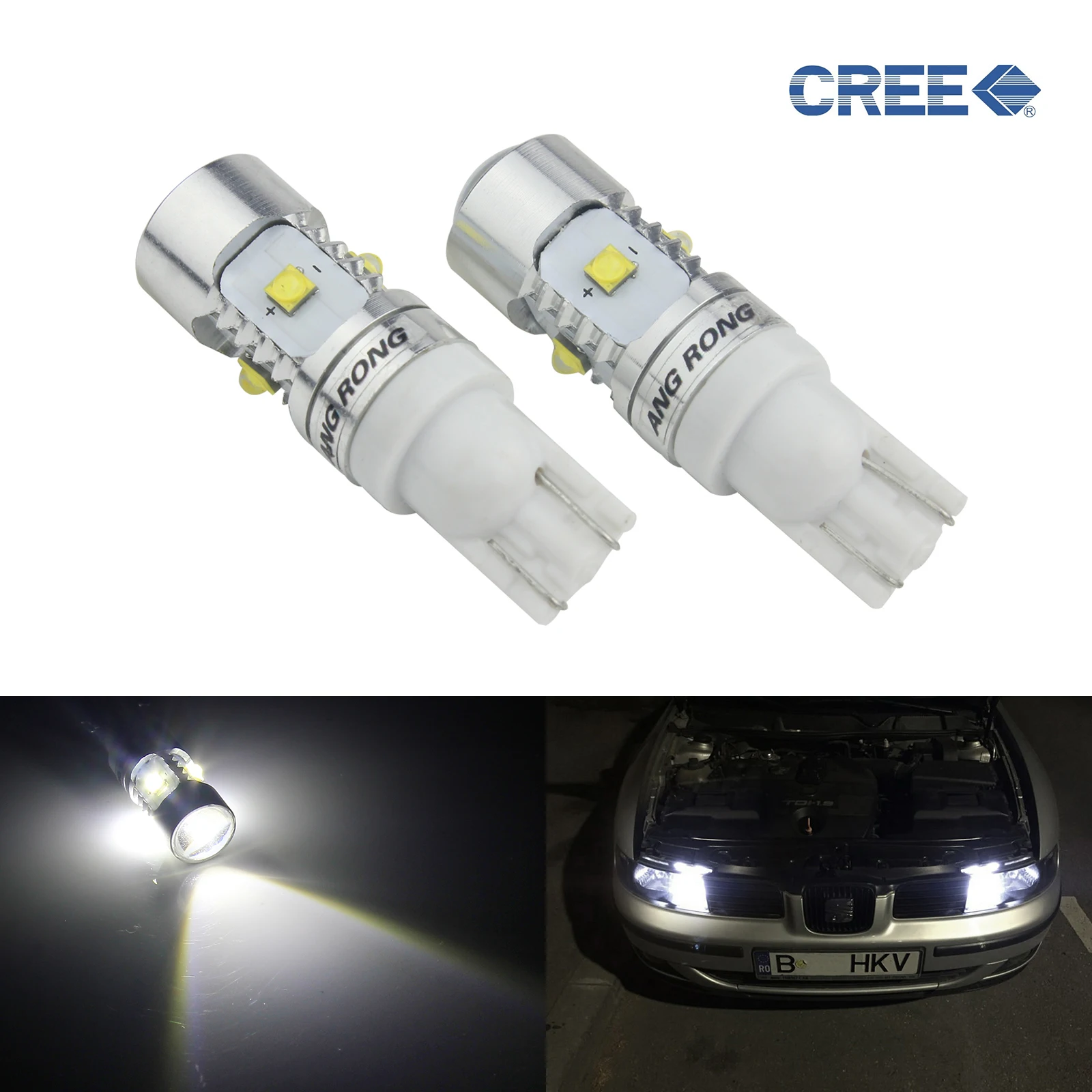 

ANGRONG 2pcs C,REE LED 25W T10 W5W Bulb Sidelight Reverse Backup Light Tail Stop Lamp 12V
