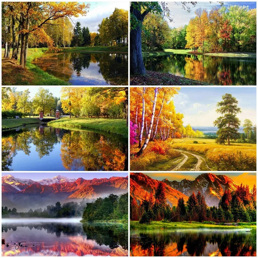 

AZQSD Diamond Painting Scenic Tree DIY Full Square Drill Diamond Embroidery Natural Landscape Diamond Mosaic Home Decor