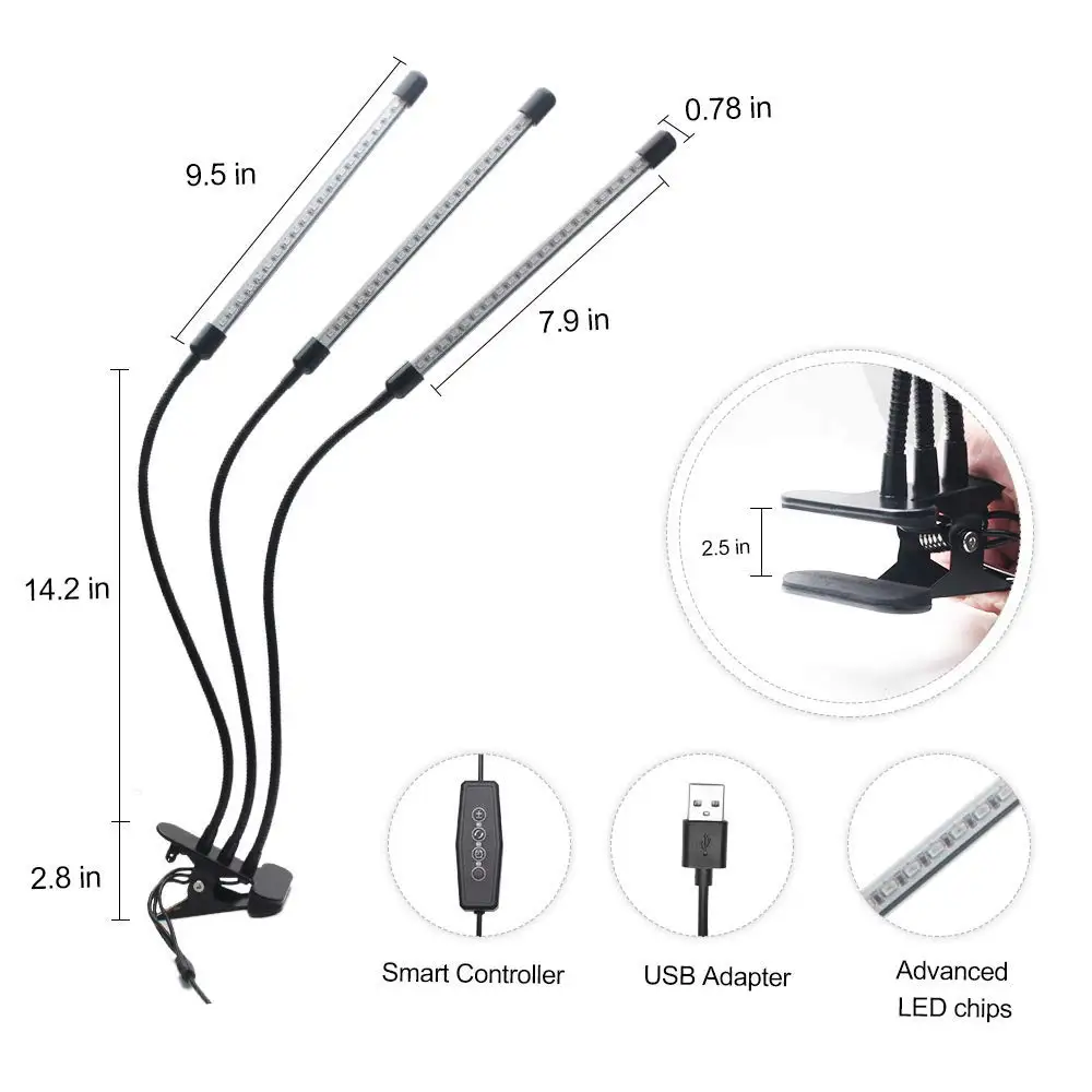 USB завода светать 27 W авто вкл/выкл Красный/синий спектр 3 трубки голову разделить Управление Регулируемая Гусенек, 3/6/12 H таймер 6 затемнения