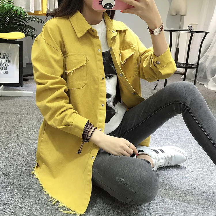 2018 Spring Autumn New Long Section Lapel Tassel Denim Jackets Women Loose Casual Long Sleeve Female'S Thin Basic Jacket Coats (9)