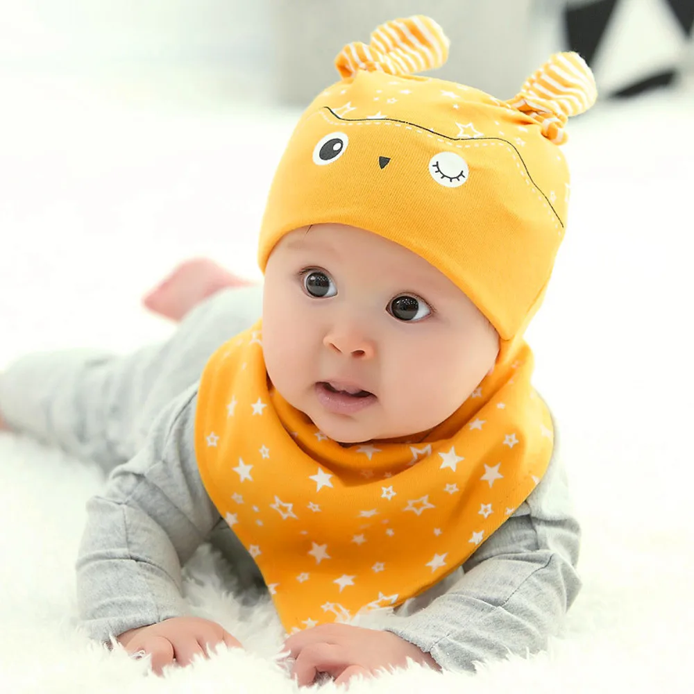 1 комплект, зима-осень, комплект из 2 предметов для новорожденных девочек и мальчиков, шапка с принтом звезды+ бандана, слюнявчик, полотенце для слюней, шарф, милый модный 95% хлопок