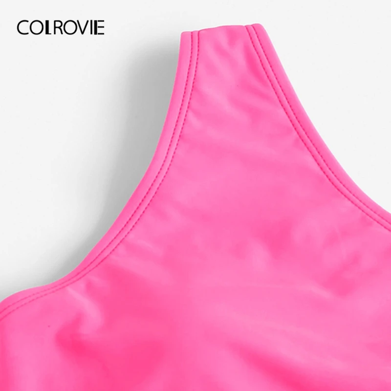 COLROVIE неоновый желтый цельный купальник на одно плечо с вырезами, женский сексуальный бикини, летний двухцветный купальник для купания, пляжная одежда