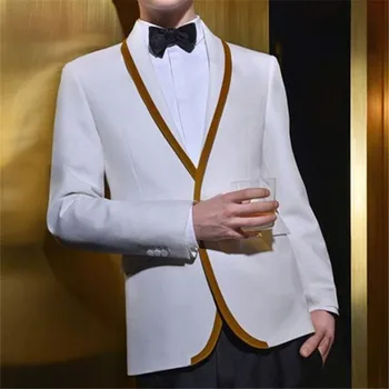 

Terno Classic White Coat Men Suit Custom Made Gold Trim Notched Groom Mens Suits Man's Business Suits ( Jacket+Pant+Tie)