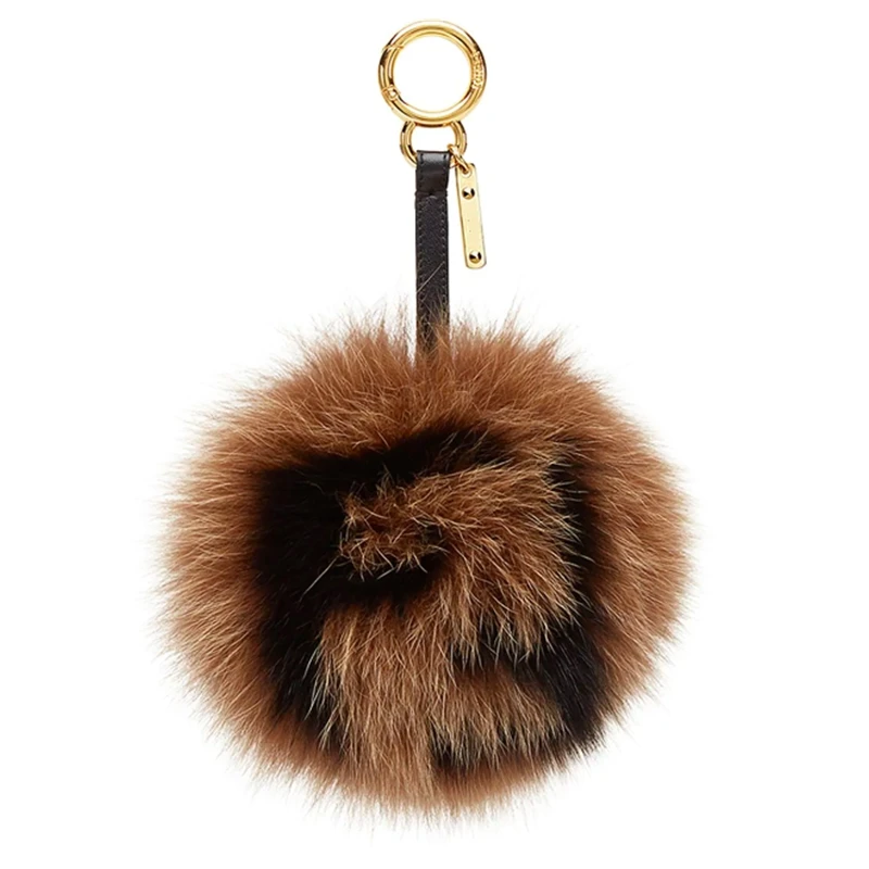 

2018 Custom 15cm Letter FF Genuine Fox Fur Pompom Ball Key chain For Women's Handbag Fulffy Fur Charm Bag Pendant