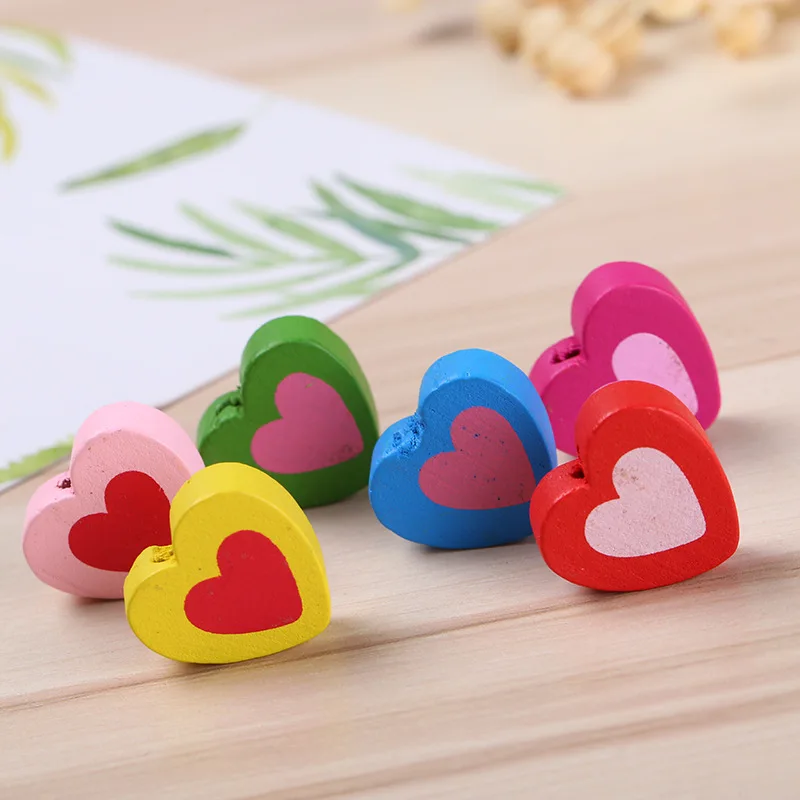 60pcs/lot DIY Colorful Painted Heart Shape Beads Wooden Spacer Beads