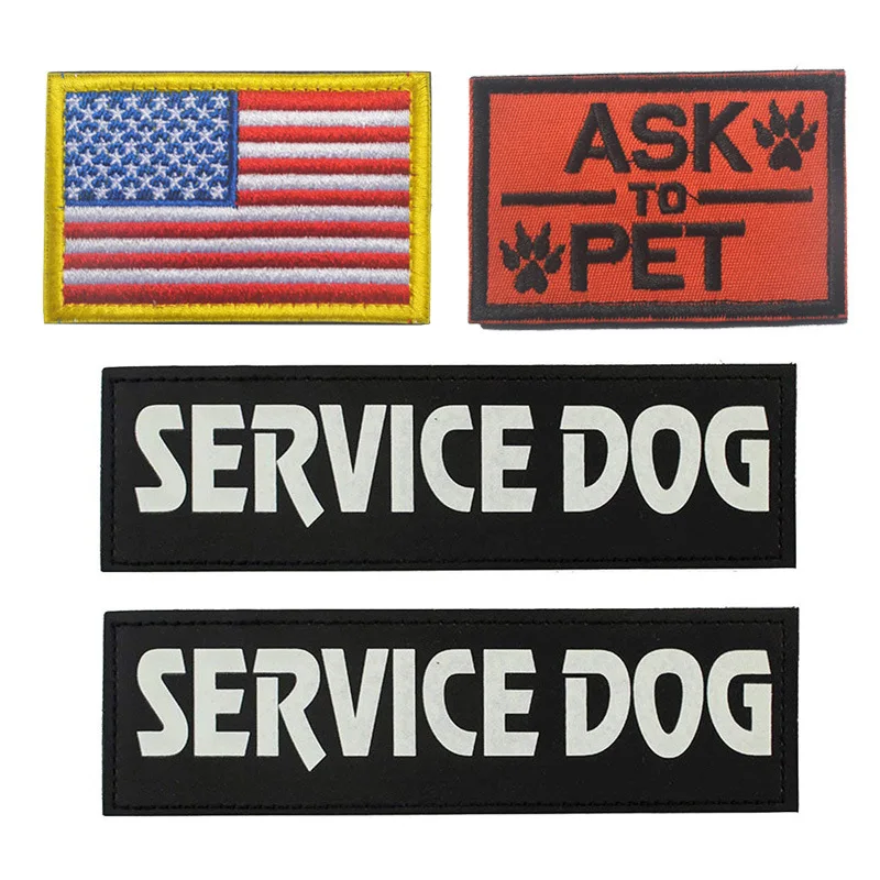

Set Pet Tactics K9 K-9 ASK TO PET SERVICE DOG Hound Harness Vest Military Patches Morale Magic Stickers Badges
