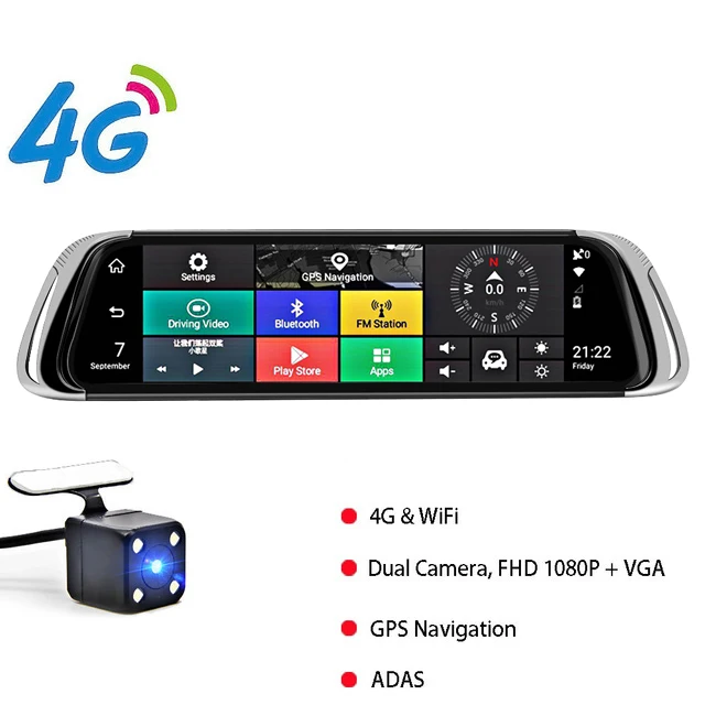 Bluavido 4G 1" ips Автомобильное зеркало заднего вида DVR ADAS Android gps навигация FHD 1080P двойной объектив тире камера WiFi авто видео рекордер - Название цвета: 4G with VGA Rear cam