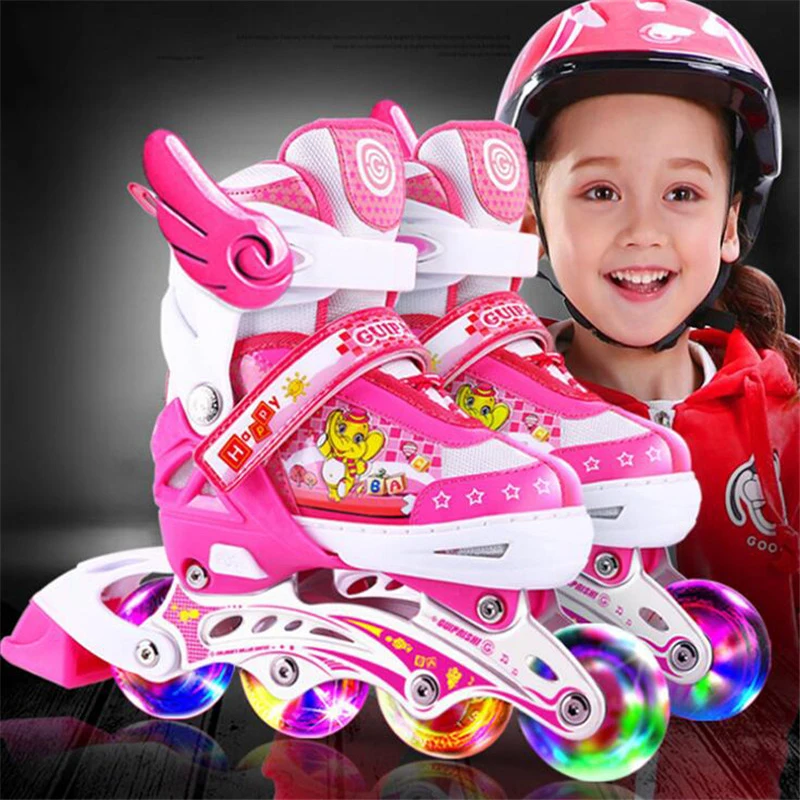 Free Shipping Adjustable Flashing Children Kids Roller Skate Shoes Helmet Knee Elbow Protector
