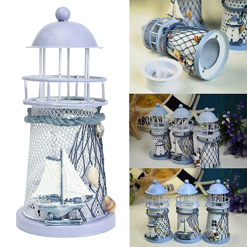 Fashion Lighthouse Iron Model Candle Holder Nautical Beach Ship Boat Design Candles Holder Home Garden Decors