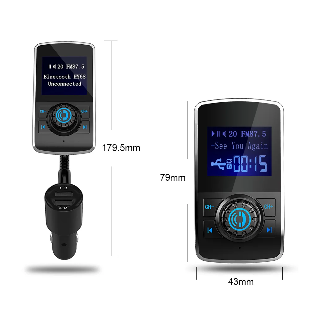 Bluetooth-передатчик, автомобильное зарядное устройство, fm-передатчик, Bluetooth, беспроводной автомобильный комплект, поддержка USB Flash, TF карты, Aux, Mp3 Play