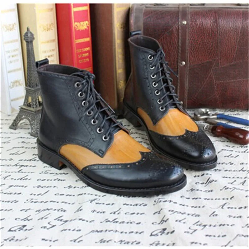 MALONEDE Bespoke High Quality Genuine Leather Brogue Style Handmade Goodyear Formal Dress Short Boots