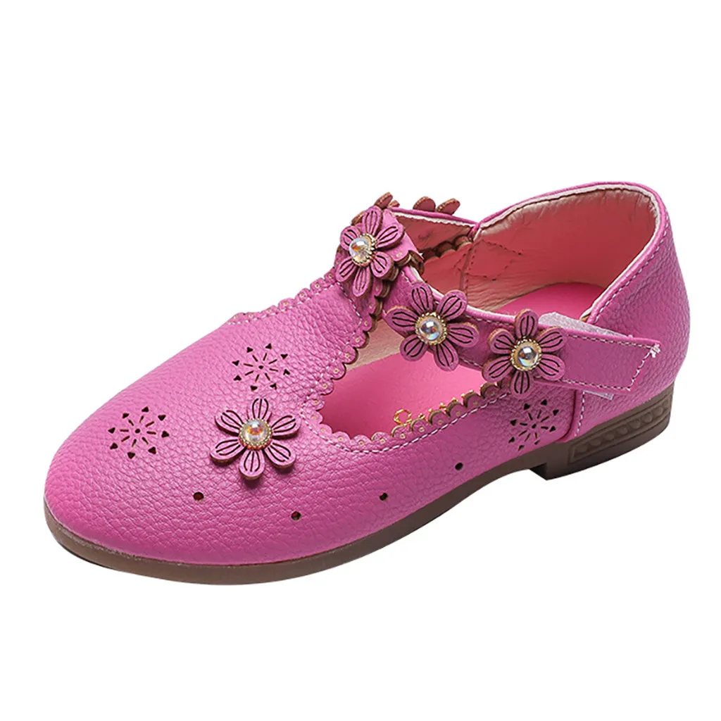 Обувь для маленьких девочек; кожаная однотонная обувь для маленьких девочек; модная Танцевальная обувь принцессы с цветочным узором; кожаные повседневные тонкие туфли; детская обувь - Цвет: hot pink