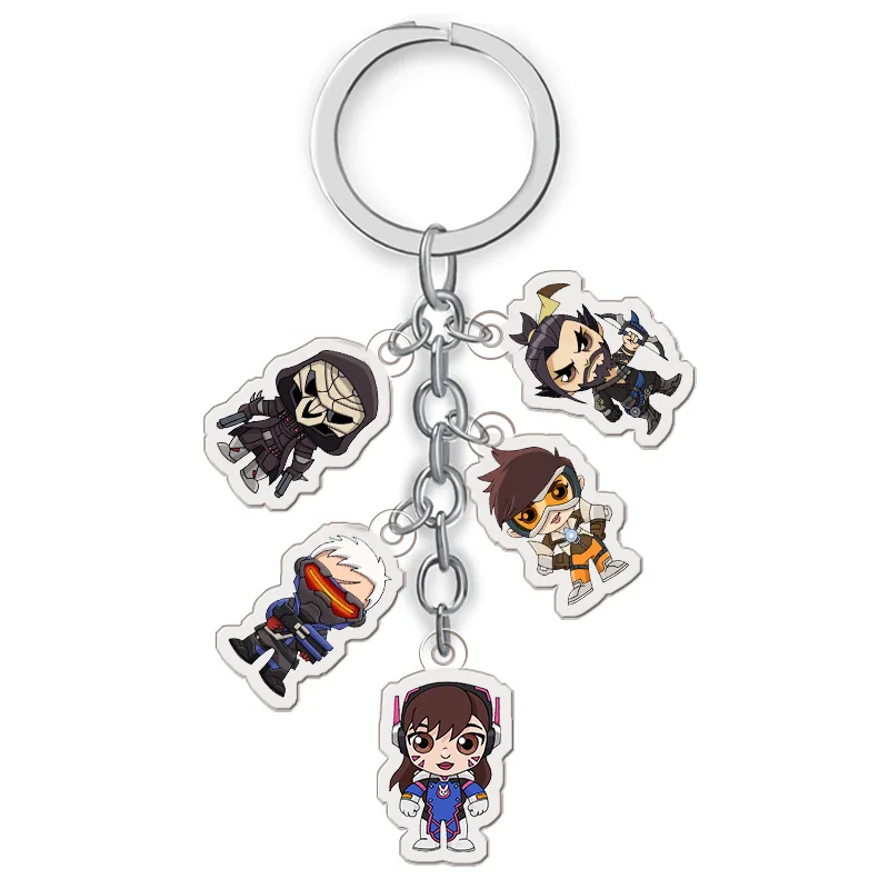 

5 in 1 FPS Game Overwatch Keychain Fashion Cartoon OW Figure Genji McCree Reaper Acrylic Car Key Holder Chain Pendants Keyrings