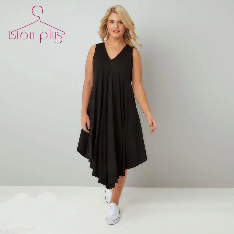 

Asymmetrical Hem Summer Dress Plus Size 5XL 6XL 7XL 2018 Sleeveless OL Style V-Neck Dresses A-Line Tank Women Dress Big Sizes