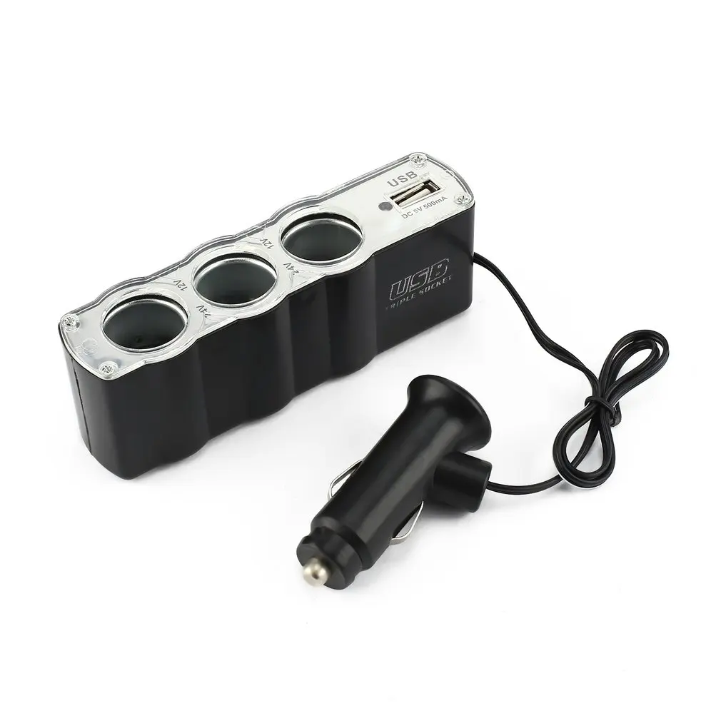 

high quality Unviersal New 3 Way Car Cigarette Lighter Socket Splitter Charger Power Adapter DC+USB Port Plug 12V-24V hot new ##