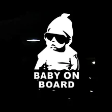 14*9CM BABY ON BOARD Cool Rear Reflective Sunglasses Child Car Stickers Warning Decals Black/Silver CT-465