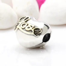 Настоящий Серебряный в форме сердца 925 пробы с желтыми буквами Love CZ бусины на браслеты для женщин подарок