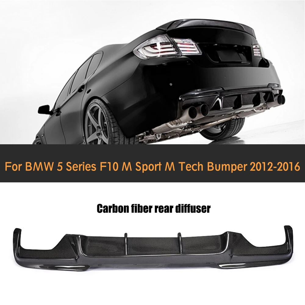 

Carbon Fiber Rear Bumper Diffuser Lip For BMW F10 5 Series M Sport Sedan 12-16 Black FRP V Style dual exhaust two out 535i 550i