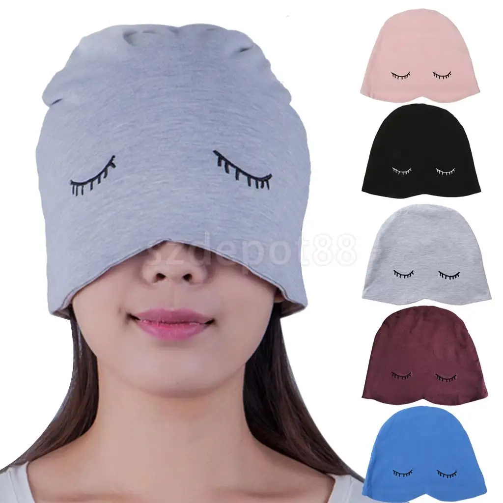Adult Unisex Knitted Sleeping Night Cap Eyecover Eyelash Design Cute