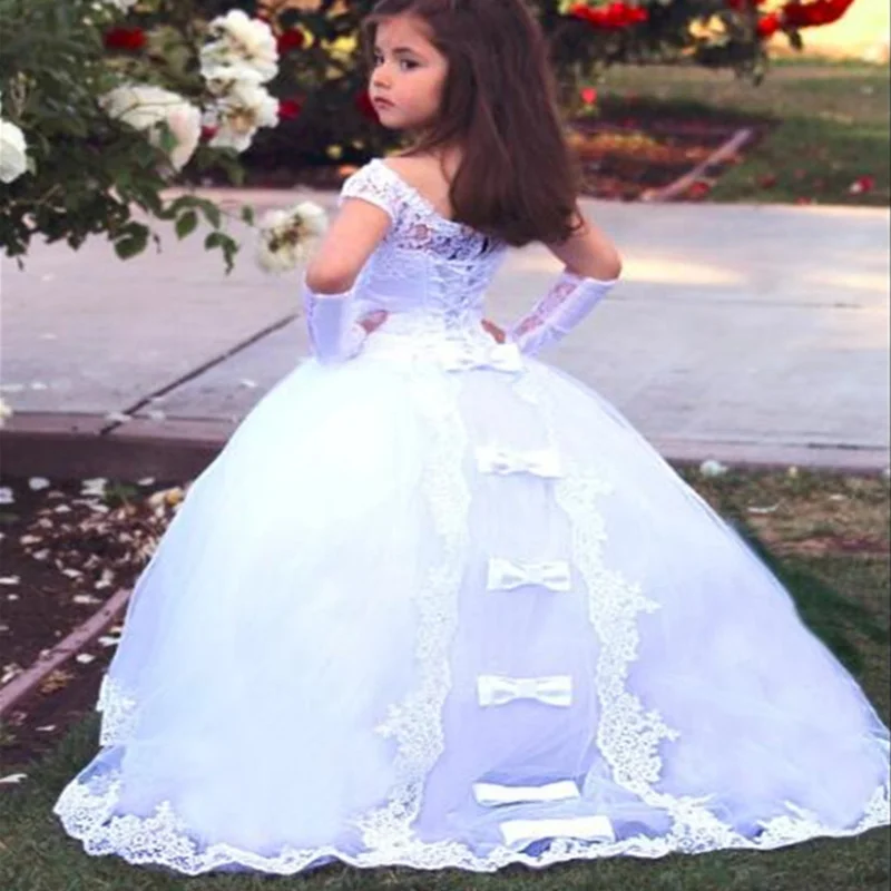 Белое Тюлевое платье принцессы лучшие Платья с цветочным рисунком Для Девочек Пышные Платья без рукавов на заказ пышные кружевные платья для причастия для девочек