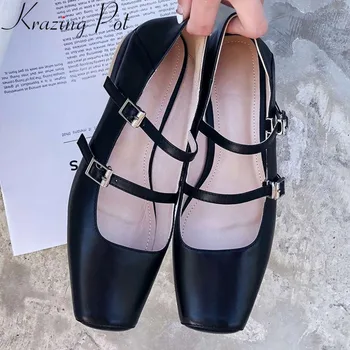

Krazing Pot 2019 natural leather buckle strap low heels loafers ballet shoes vintage British school Mary Janes dating pumps L12