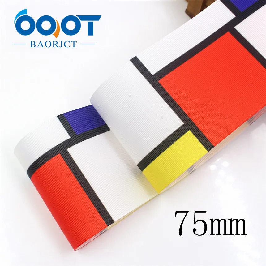OOOT BAORJCT I-19321-685 38/75 мм 10 ярдов геометрический Термальность с печатным рисунком grosgrain ленты, бантом, DIY аксессуары для украшения - Цвет: I-19321-690