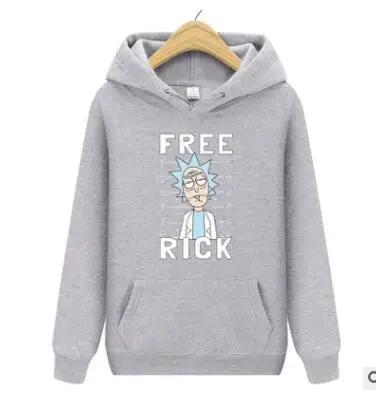 Autumn Plus Velvet New Design Rick And Morty Cotton Hoodies Funny Print Fashion Hoodie Man Rick And Morty Casual Hoody - Цвет: Light gray