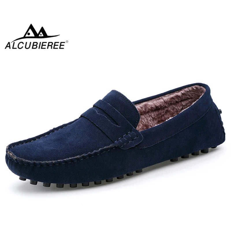 

ALCUBIEREE Winter Warm Penny Loafers Mens Casual Fur Lined Moccasins Male Comfort Slip-on Driving Boat Shoes Chaussures Hommes