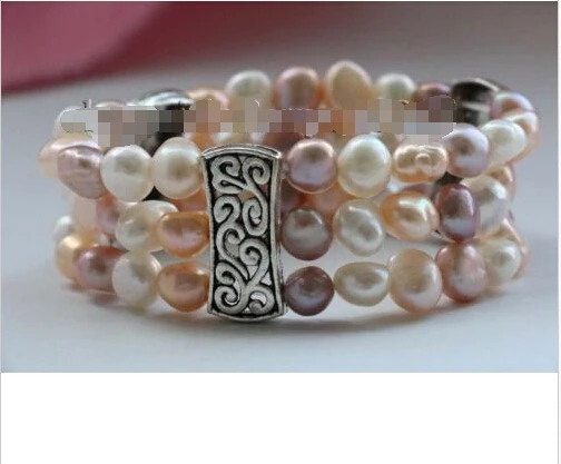 

Free shipping >>>>>>8" Genuine Natural 9mm Multicolor Baroque Pearl Bracelet #f2357!