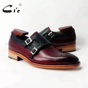 Ci’e Free Shipping Handmade men’s Square Toe Double Monk Straps Leather Goodyear Welt Craft Shoe Color Deep Wine/Black No.MS50