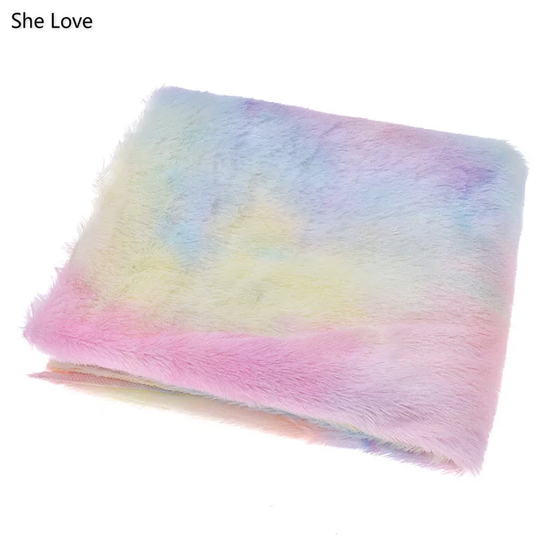 

She Love 45x150cm Gradient Rainbow Color Winter Soft Plush Fabric DIY Artificial Fur Fabric For Home Textile Clothes Crafts
