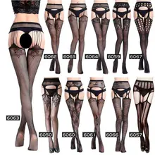 Новинка, женские сексуальные чулки, нижнее белье, открытая промежность, в полоску, кружевные, эластичные, прозрачные, черные, с вырезами, колготки, облегающие, прозрачные колготки