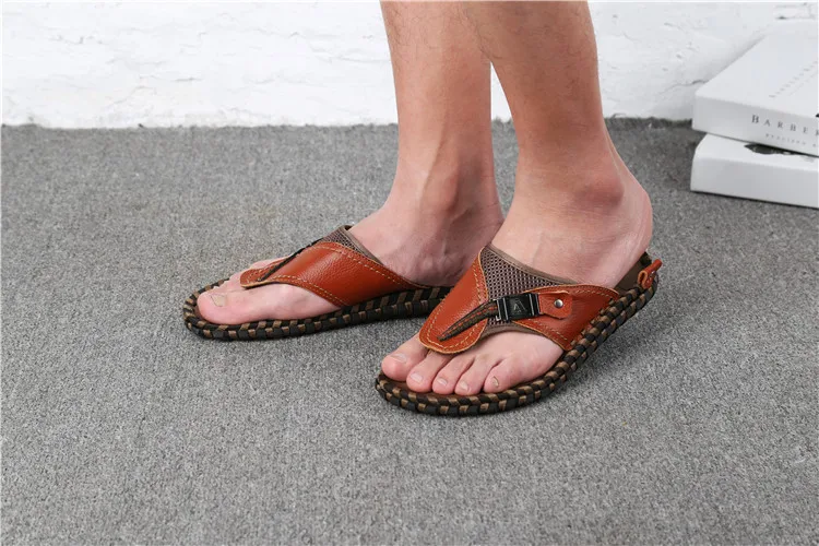 Фирменная Новинка Для мужчин вьетнамки 100% Мужские сандалии из натуральной кожи летние пляжные сандалии мужские ручной работы кожаные