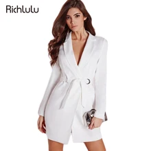 RichLuLu White Sexy Dress Women Clothing Vestidos High Waist Deep V-Neck Casual Mini Dress Female Slim Elegant Belt Blazer Dress