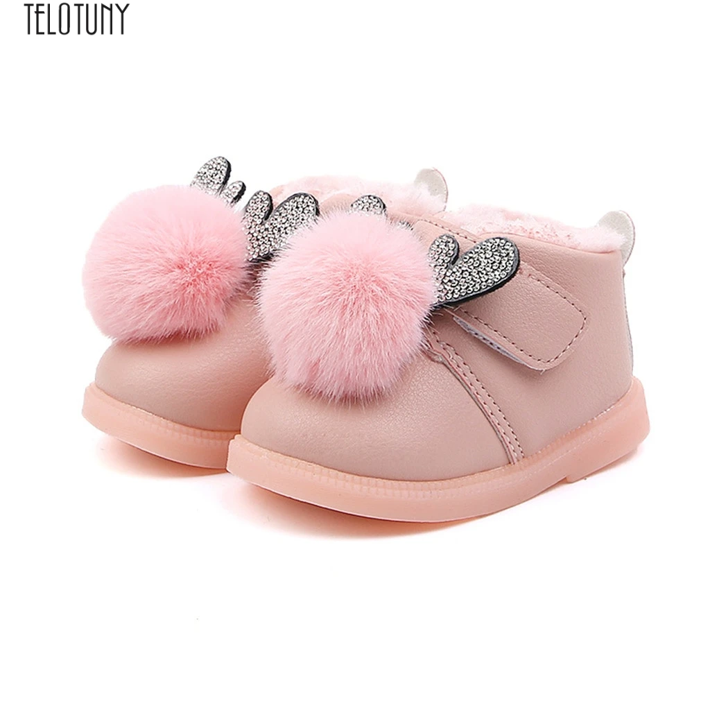 

TELOTUNY Baby Plus velvet cartoon deer warm boots Children Warm Cartoon Sneaker fur Boots Snow Baby Walker Shoes Z1225